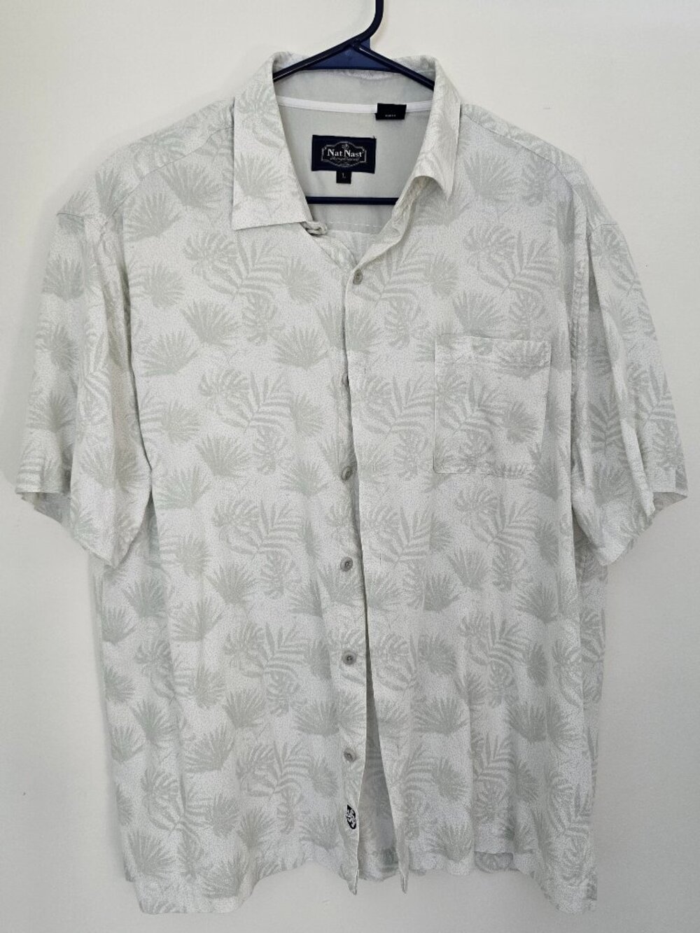 Nat Nast Luxury Originals Silk Shirt Mens Large  Palm Print Short Sleeve Camp